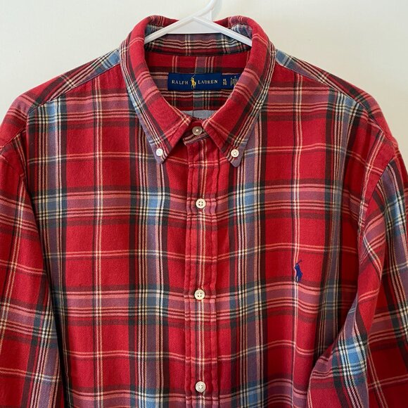 Ralph Lauren Polo Mens Red Plaid Double-Faced Button-Down Shirt XL Pony Logo - Picture 2 of 11